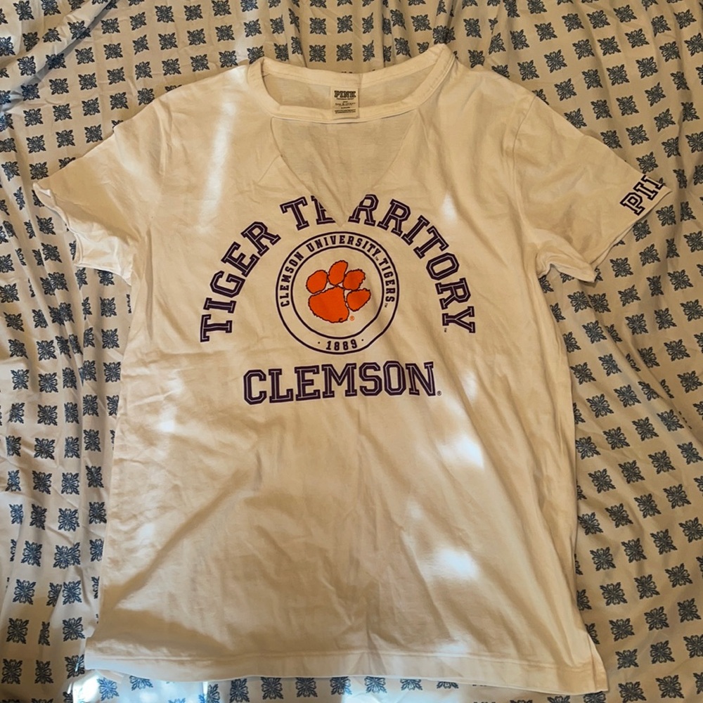 Pink Clemson Tiger Split neck tee (small)